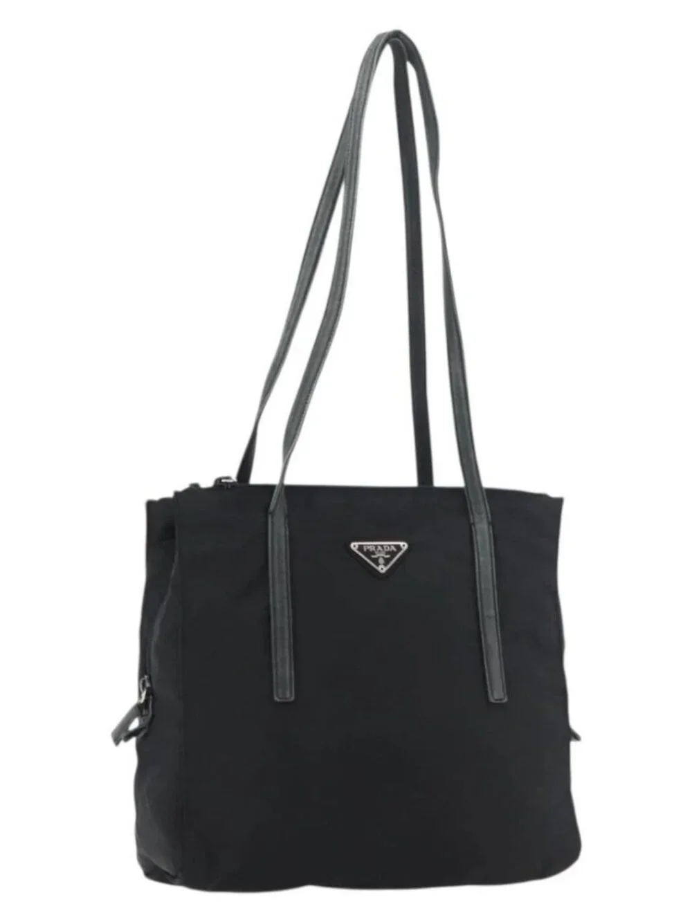 PRADA Tote Bag Nylon Black Silver Auth 175704
